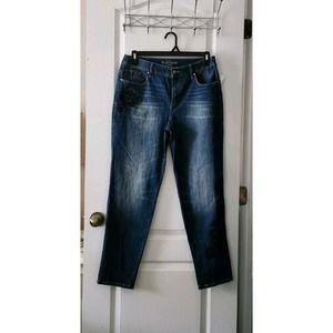 Chico's Womens‎ Platinum Skimmer Embroidered Jeans Cotton Blend Size 1 US M(8)